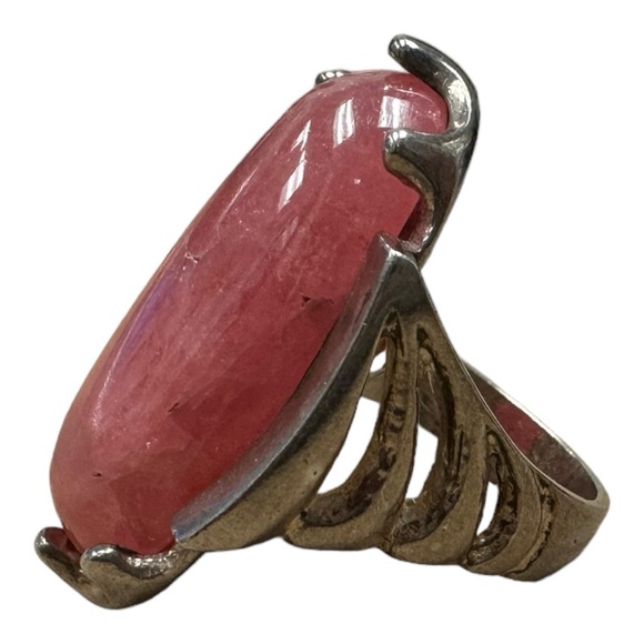 Vintage Art Deco Ring Sterling Silver & Rhodochrosite Sz 6.25